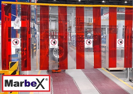 Industrievorhang Kombifarbe Rot-Transparent