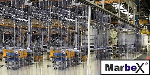 Industrievorhang aus transparenten PVC-Streifen für Hallen und Tore
